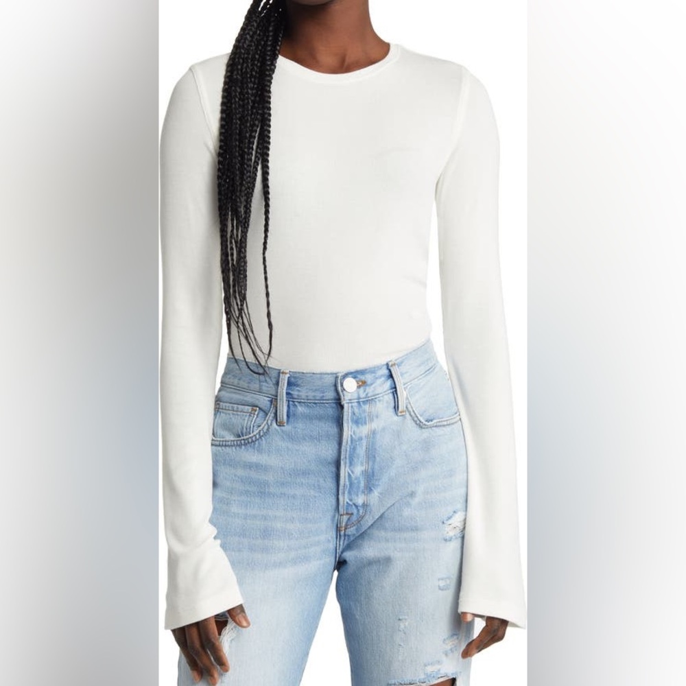 Frame Long Sleeve Rib Top Off White size S